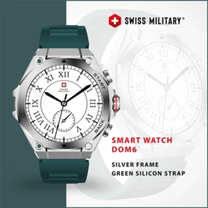 SWISS MILITARY DOM6 SMART WATCH WITH SILVER FRAME GREEN SILICON STRAP