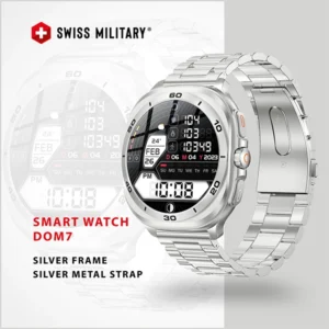 SWISS MILITARY DOM7 SMART WATCH WITH SILVER FRAME SILVER METAL STRAP