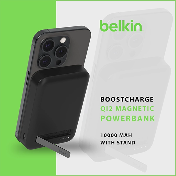 BELKIN BOOSTCHARGE QI2 MAGNETIC 15W WIRELESS POWER BANK 10K WITH STAND FOR IPHONE 15/14/13/12