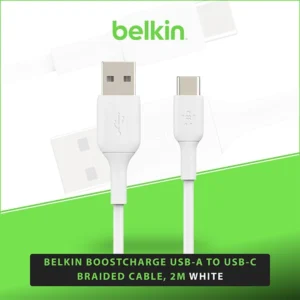 BELKIN BOOSTCHARGE USB-A TO USB-C BRAIDED CABLE, 2M, WHITE