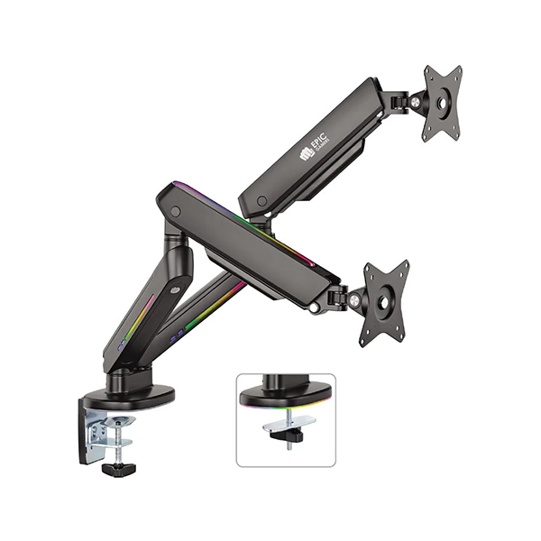 EPIC GAMERS DUAL GAS SPRING RGB MONITOR ARM BLACK - Image 2