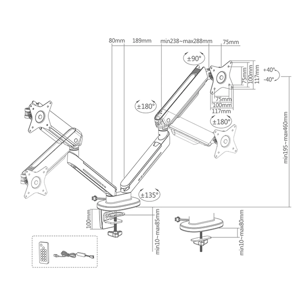 EPIC GAMERS DUAL GAS SPRING RGB MONITOR ARM BLACK - Image 4
