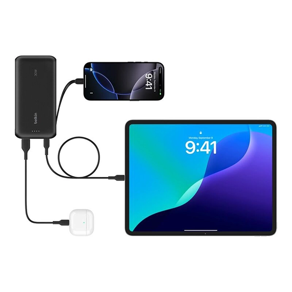 BELKIN BOOSTCHARGE POWER BANK 20K PD 30W WITH USB-C INTEGRATED CABLE AND USB-C & USB-A PORTS BLACK - Image 4
