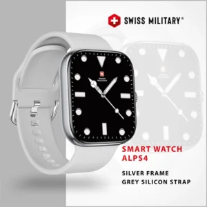 SWISS MILITARY ALPS4 SMARTWATCH SILVER FRAME WITH GREY SILICON STRAP