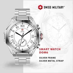 SWISS MILITARY DOM6 SMART WATCH WITH SILVER FRAME SILVER METAL STRAP