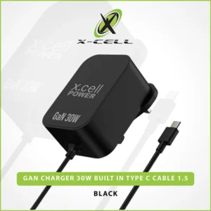 XCELL GAN CHARGER 30W BUILT-IN TYPE-C CABLE 1.5M BLACK