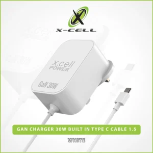 XCELL GAN CHARGER 30W BUILT-IN TYPE-C CABLE 1.5M WHITE