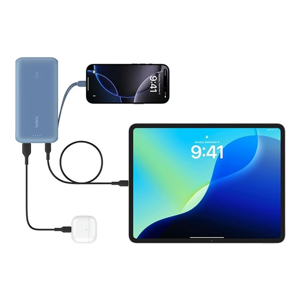 BELKIN BOOSTCHARGE POWER BANK 20K PD 30W WITH USB-C INTEGRATED CABLE AND USB-C & USB-A PORTS BLUE - Image 4