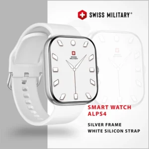 SWISS MILITARY ALPS4 SMARTWATCH SILVER FRAME WITH WHITE SILICON STRAP