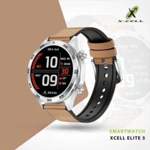 XCELL ELITE 5 SMARTWATCH SILVER FRAME BROWN LEATHER STRAP