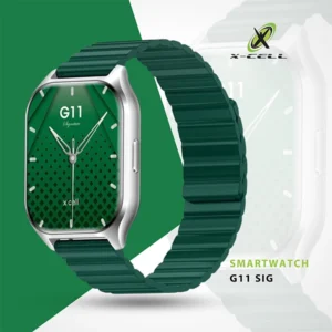 XCELL G11 SIGNATURE SMARTWATCH SQUARE FACE SILVER FRAME GREEN STRAP
