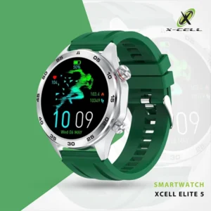 XCELL ELITE 5 SMARTWATCH SILVER FRAME GREEN SILICONE STRAP