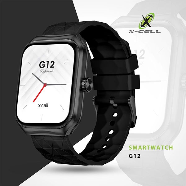 XCELL G12 SMARTWATCH SQUARE FACE BLACK FRAME BLACK STRAP