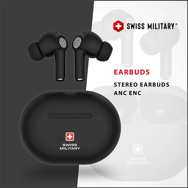 SWISS MILITARY DELTA5 STEREO EARBUDS WITH ANC ENC BLACK