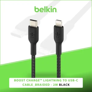 BELKIN BOOST CHARGE™ LIGHTNING TO USB-C BRAIDED CABLE, 2M, BLACK