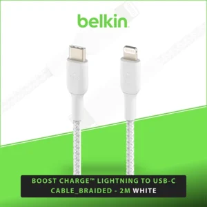 BELKIN BOOST CHARGE™ LIGHTNING TO USB-C BRAIDED CABLE, 2M, WHITE