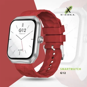 XCELL G12 SMARTWATCH SQUARE FACE SILVER FRAME RED STRAP