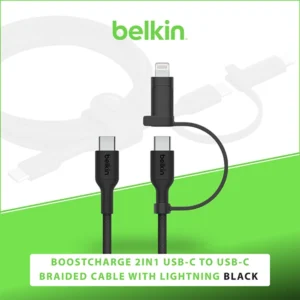 BELKIN BOOSTCHARGE 2-IN-1 USB-C TO USB-C BRAIDED CABLE WITH LIGHTNING, BLACK