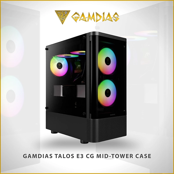 GAMDIAS TALOS E3 CG MID-TOWER TEMPERED GLASS ATX CASE BLACK