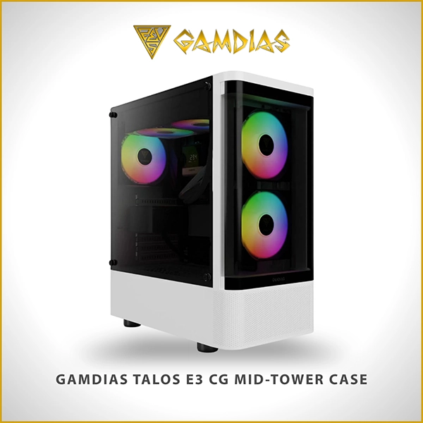 GAMDIAS TALOS E3 CG MID-TOWER TEMPERED GLASS ATX CASE WHITE