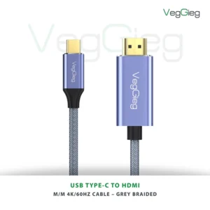 VEGGIEG USB TYPE-C TO HDMI M/M 4K/60HZ CABLE 2M – GREY BRAIDED / ALUMINIUM SHELL