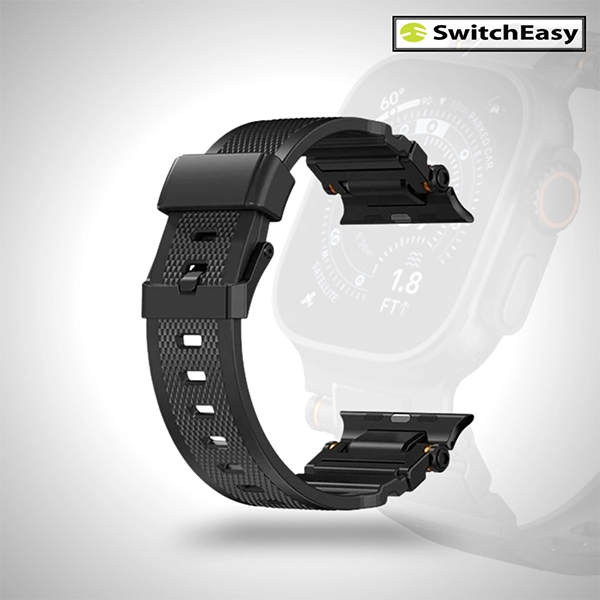 SWITCHEASY RUGGED SILICONE WATCH BAND FOR APPLE WATCH 44/45/46/49MM – BLACK