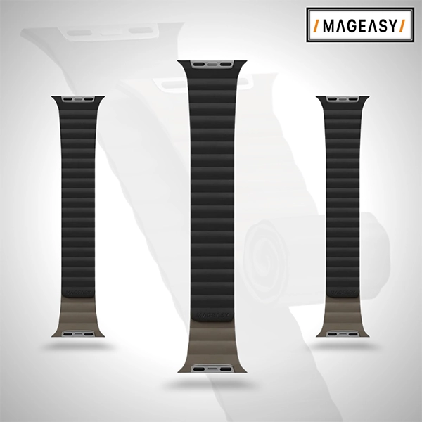 MAGEASY SKIN DUO REVERSIBLE SILICONE MAGNETIC APPLE WATCH BAND FOR APPLE WATCH 44/45/46/49MM – BLACK/FOSSIL