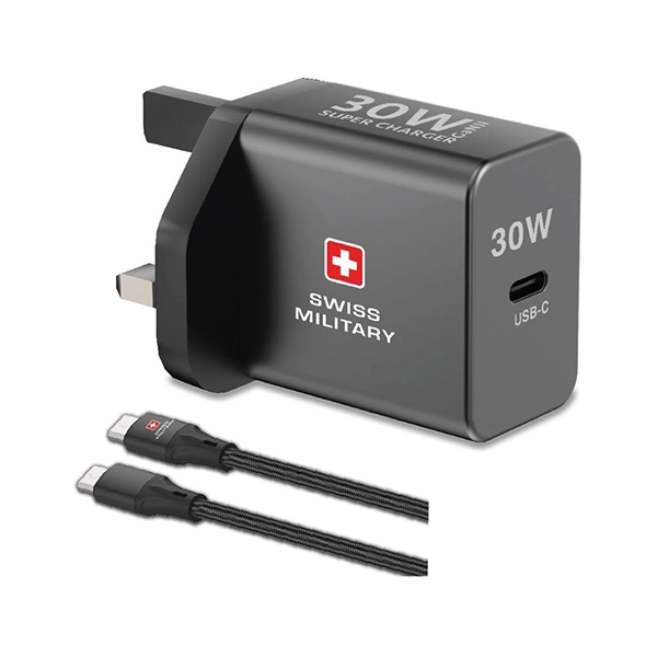 SWISS MILITARY GAN SUPER CHARGER 30W WITH C PORT – PREMIUM CABLE INCLUDED - Image 2