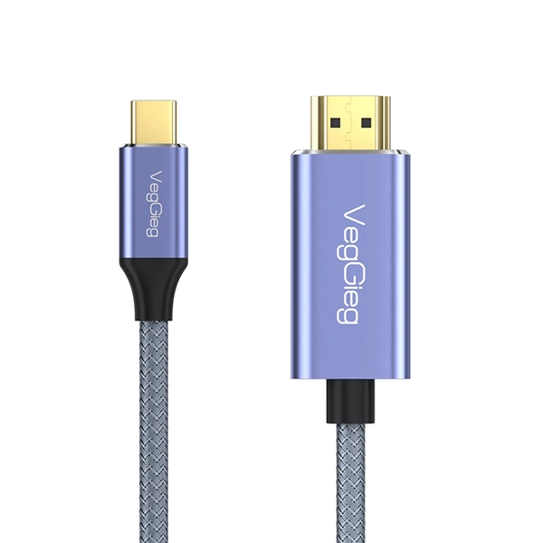 VEGGIEG USB TYPE-C TO HDMI M/M 4K/60HZ CABLE 2M – GREY BRAIDED / ALUMINIUM SHELL - Image 2