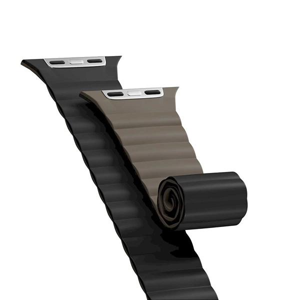 MAGEASY SKIN DUO REVERSIBLE SILICONE MAGNETIC APPLE WATCH BAND FOR APPLE WATCH 40/41/42MM – BLACK/FOSSIL - Image 3