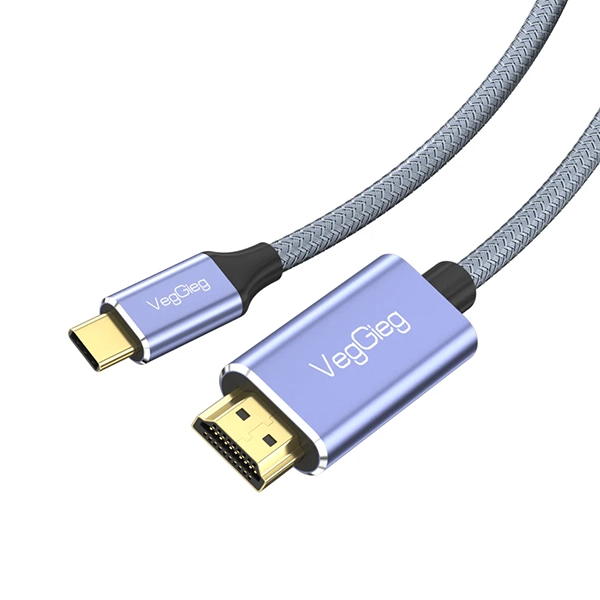 VEGGIEG USB TYPE-C TO HDMI M/M 4K/60HZ CABLE 2M – GREY BRAIDED / ALUMINIUM SHELL - Image 4