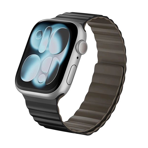 MAGEASY SKIN DUO REVERSIBLE SILICONE MAGNETIC APPLE WATCH BAND FOR APPLE WATCH 44/45/46/49MM – BLACK/FOSSIL - Image 4