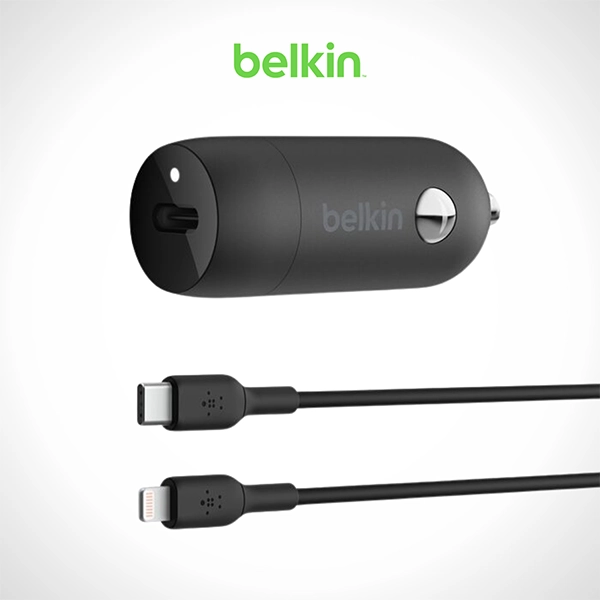 BELKIN BOOSTCHARGE USB-C PD CAR CHARGER 30W + 1M USB-C TO LIGHTNING CABLE