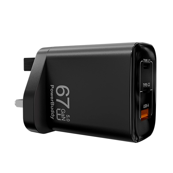 SWITCHEASY POWERBUDDY 5.0 GAN COMPACT WALL CHARGER 67W 3 PORT USB-C X2 USB-A X1 UK – BLACK - Image 2