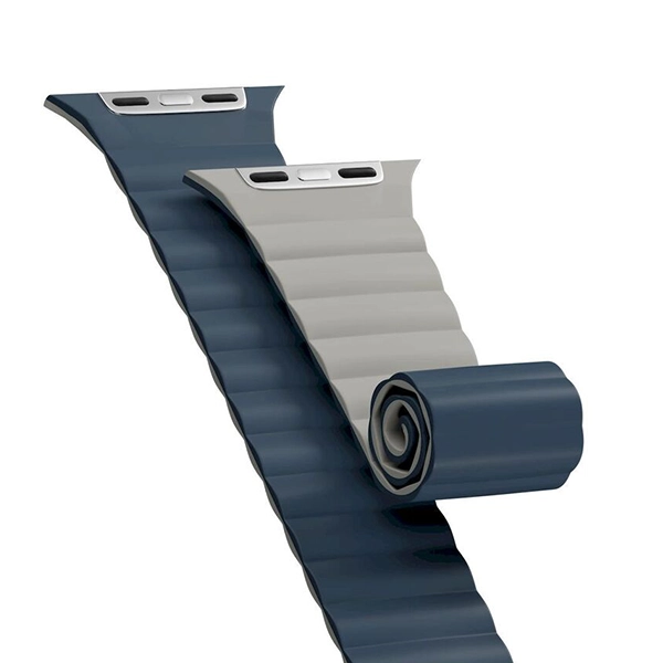 MAGEASY SKIN DUO REVERSIBLE SILICONE MAGNETIC APPLE WATCH BAND FOR APPLE WATCH 44/45/46/49MM – MIDNIGHT BLUE/CONCRETE GRAY - Image 3