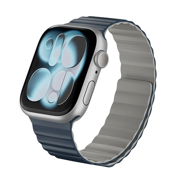 MAGEASY SKIN DUO REVERSIBLE SILICONE MAGNETIC APPLE WATCH BAND FOR APPLE WATCH 44/45/46/49MM – MIDNIGHT BLUE/CONCRETE GRAY - Image 4