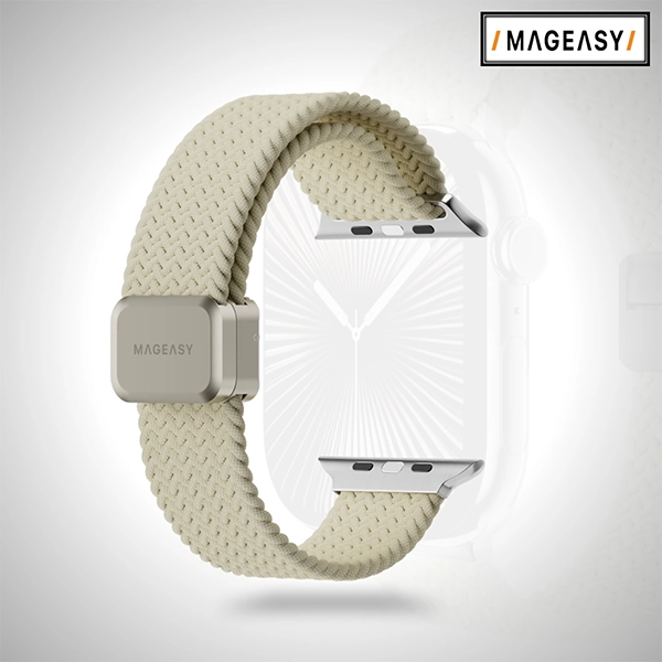 MAGEASY BRAIDED NYLON MAGNETIC APPLE WATCH LOOP FOR APPLE WATCH 44/45/46/49MM – STARLIGHT WHITE