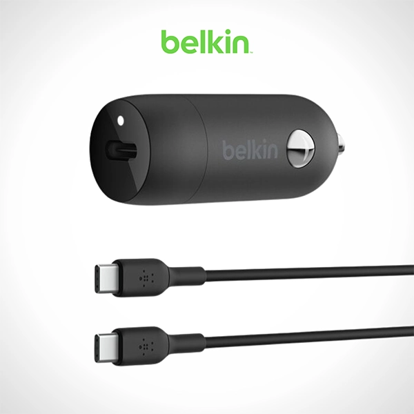 BELKIN BOOSTCHARGE USB-C PD CAR CHARGER 30W + 1M USB-C TO USB-C CABLE