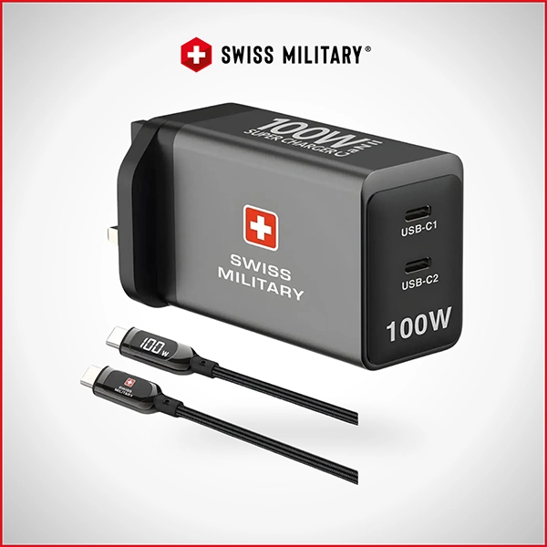 SWISS MILITARY AC ADAPTER GANII 100W – 2C PORTS WITH CABLE