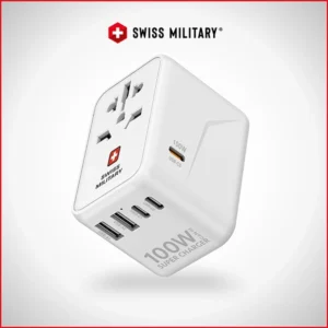 SWISS MILITARY INTERNATIONAL TRAVEL CHARGER 100W GAN – WHITE WITH CABLE