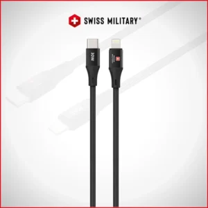 SWISS MILITARY 30W C TO LIGHTNING BRAIDED CABLE – 1M BLACK