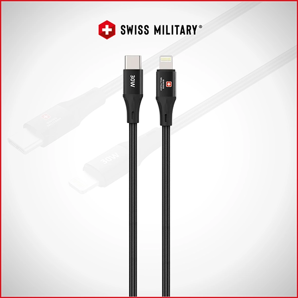 SWISS MILITARY 30W C TO LIGHTNING BRAIDED CABLE – 1M BLACK