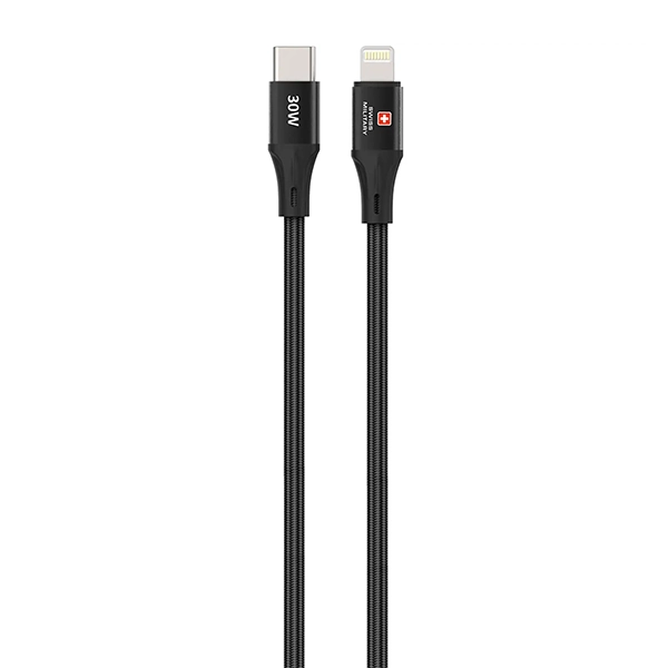 SWISS MILITARY 30W C TO LIGHTNING BRAIDED CABLE – 1M BLACK - Image 2