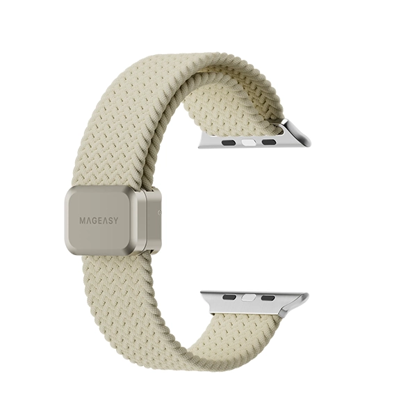 MAGEASY BRAIDED NYLON MAGNETIC APPLE WATCH LOOP FOR APPLE WATCH 44/45/46/49MM – STARLIGHT WHITE - Image 3