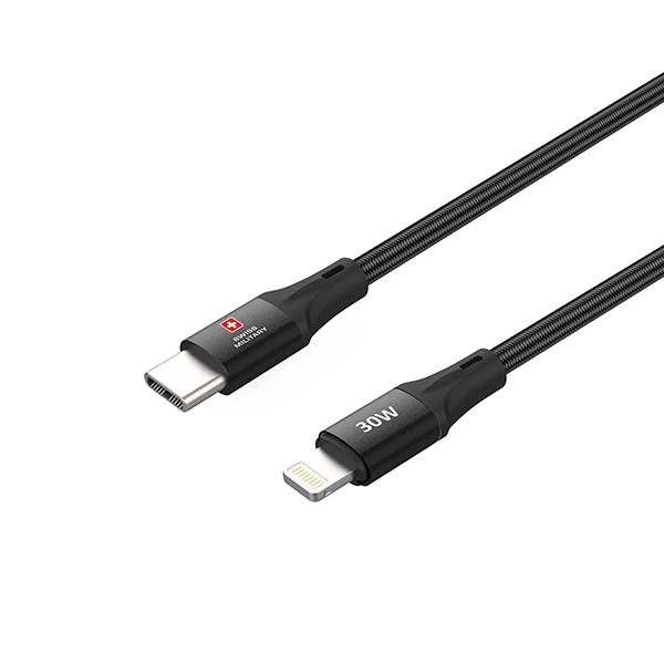 SWISS MILITARY 30W C TO LIGHTNING BRAIDED CABLE – 1M BLACK - Image 3