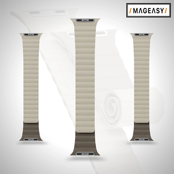 MAGEASY SKIN DUO REVERSIBLE SILICONE MAGNETIC APPLE WATCH BAND FOR APPLE WATCH 44/45/46/49MM – STARLIGHT/MOCHA