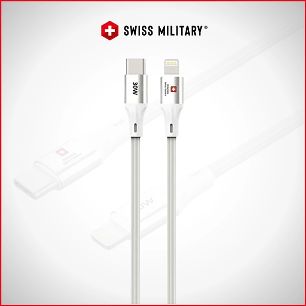 SWISS MILITARY 30W C TO LIGHTNING BRAIDED CABLE – 1M WHITE