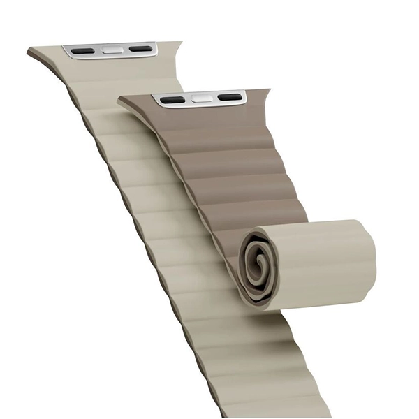 MAGEASY SKIN DUO REVERSIBLE SILICONE MAGNETIC APPLE WATCH BAND FOR APPLE WATCH 44/45/46/49MM – STARLIGHT/MOCHA - Image 3