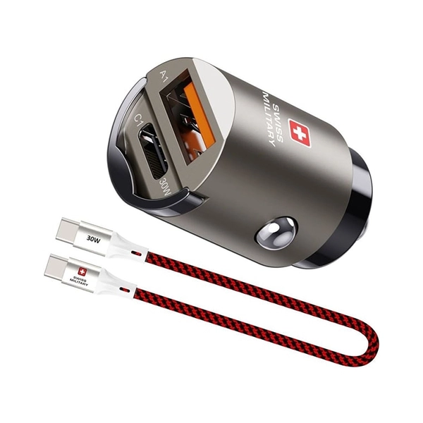 SWISS MILITARY 30W PD CAR CHARGER – USB-C AND USB-A WITH BRAIDED CABLE - Image 4