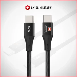 SWISS MILITARY 60W C TO C BRAIDED CABLE – 1M BLACK